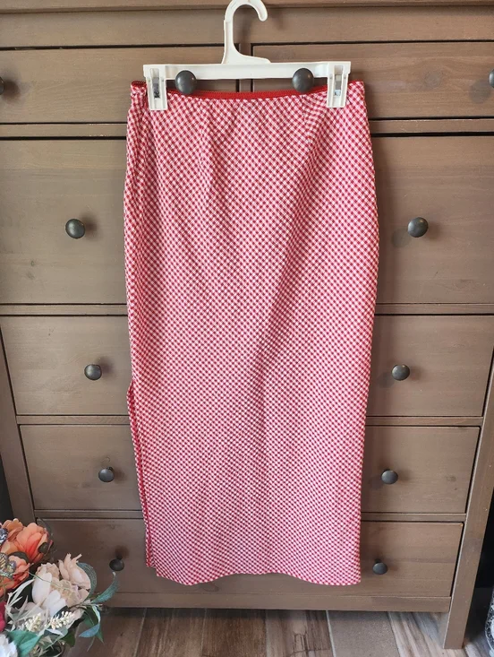 Wild Fable Seersucker Red And White Gingham Maxi Skirt - Picture 3 of 9